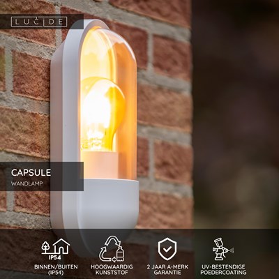 Lucide CAPSULE - Wandlamp Binnen/Buiten - 1xE27 - IP54 - Wit